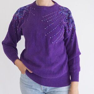 Vintage Alibi Beaded Sweater Purple 80s Whimsigoth Statement Glam S